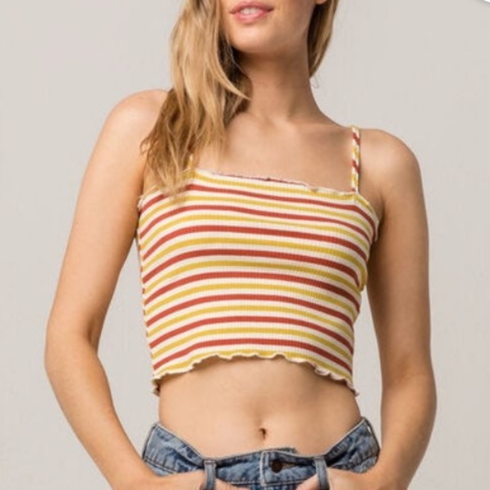 Tilly’s Sky and Sparrow Ripped Mustard Striped crop top